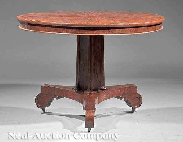 Appraisal: An American Classical Mahogany Center Table c segmented veneer tilt