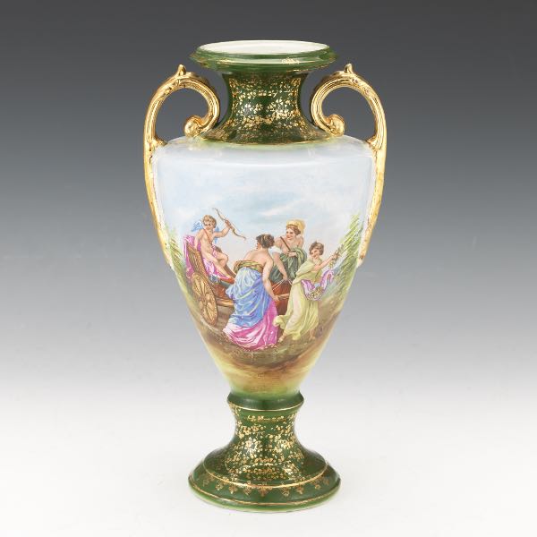 Appraisal: PORCELAIN URN x Porcelain urn depicting cupid in a chariot