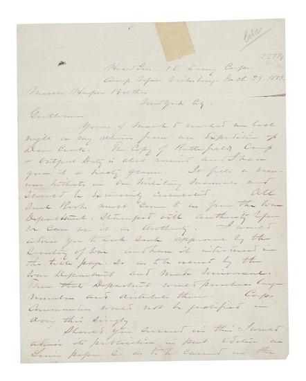 Appraisal: William T SHERMAN Autograph letter signed to Harper Brothers concerning