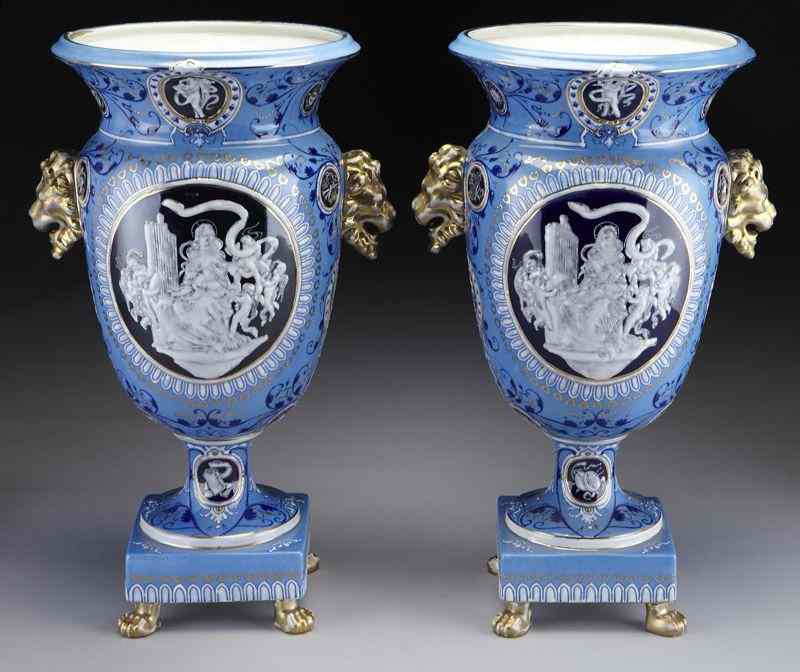 Appraisal: Pr Minton style Pate-sur-Pate porcelain vases with pale blue grounds