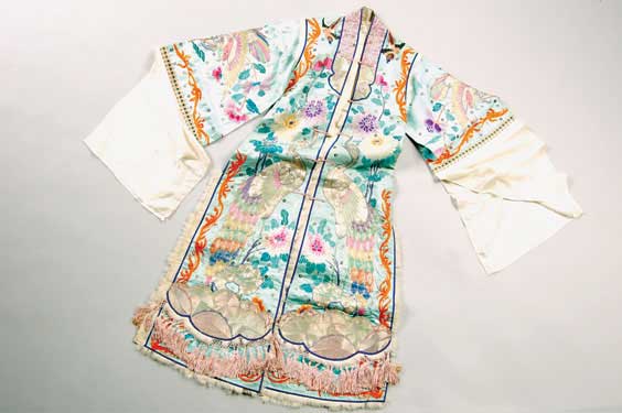 Appraisal: ANTIQUE EMBROIDERED SILK GOWN Antique Chinese embroidered silk two-part ladies'