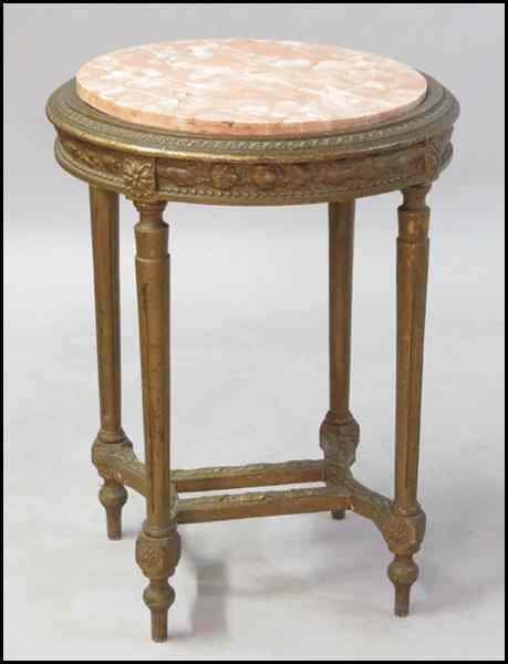 Appraisal: FRENCH GILTWOOD ROUND TABLE With a pink marble top ''