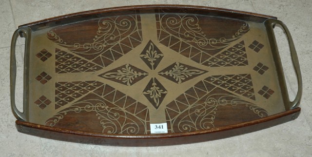 Appraisal: AN ART DECO ROSEWOOD INLAID TRAY Of shaped rectangular form