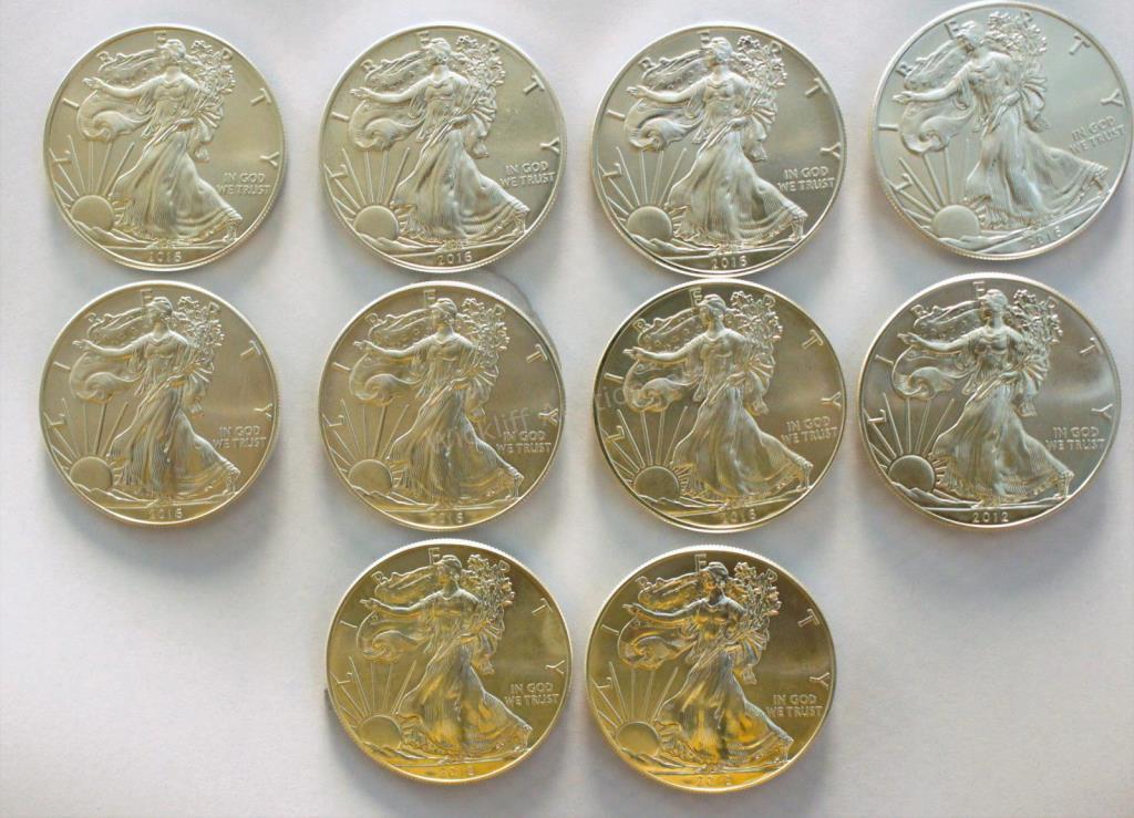 Appraisal: Ten American Eagle Silver Dollar Coins each oz uncirculated oz