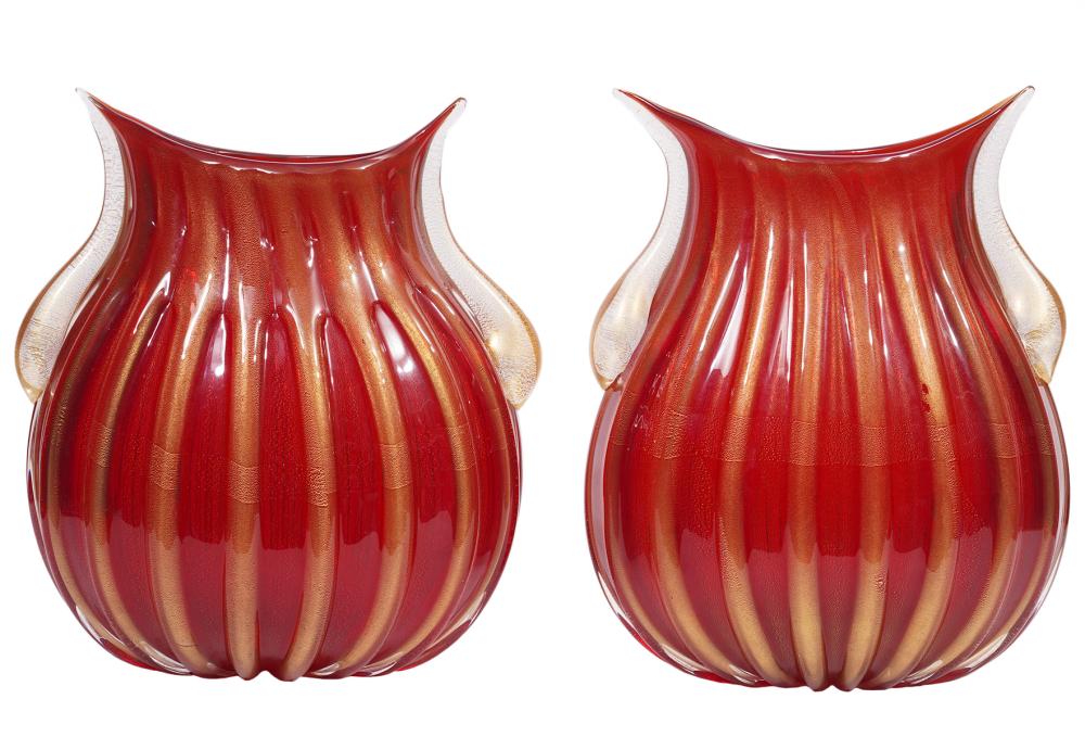 Appraisal: PR PINO SIGNORETTO MURANO RED GOLD GLASS VASESPair of Pino