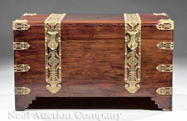 Appraisal: A Chinese Brass-Bound Hardwood Chest camphorwood lining hinged top opening