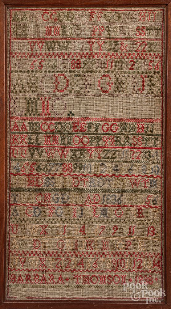 Appraisal: Silk on linen band sampler dated Silk on linen band