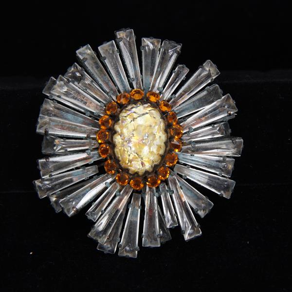 Appraisal: Schreiner Floral Ruffle Brooch Pin with amber jewels cream colored