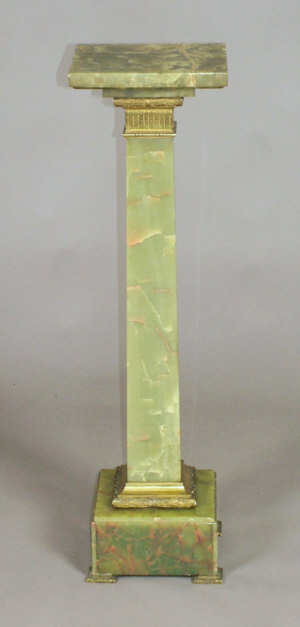 Appraisal: A French ormolu mounted variegated green onyx pedestal of square