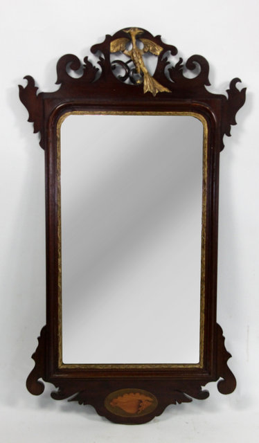 Appraisal: A Georgian style wall mirror the mahogany fret carved frame