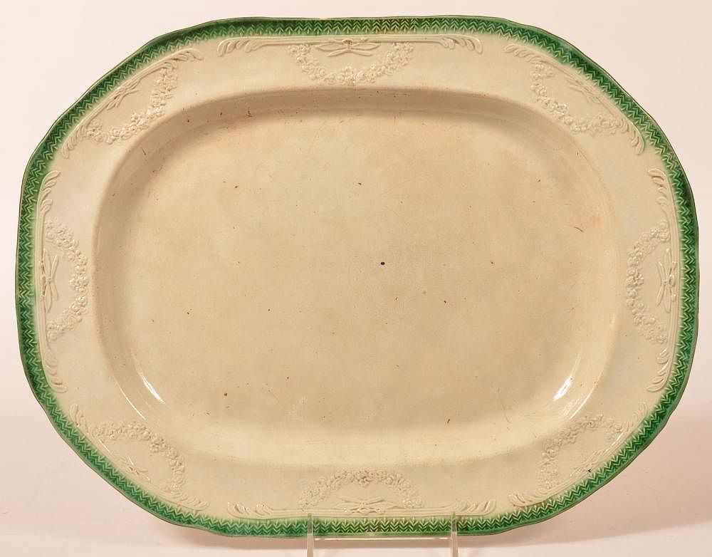 Appraisal: Large Leeds Green Feather Edge Platter Large Leeds Green Feather