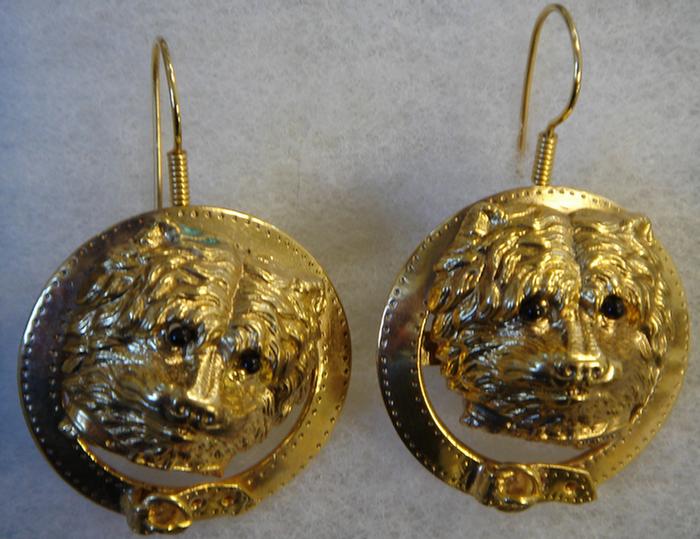 Appraisal: Gold-filled Dog Head Earrings Assembled with heads applied to circular