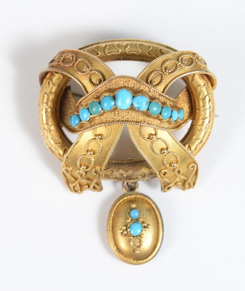 Appraisal: Karat Gold Victorian Brooch set with turquoise hung with small