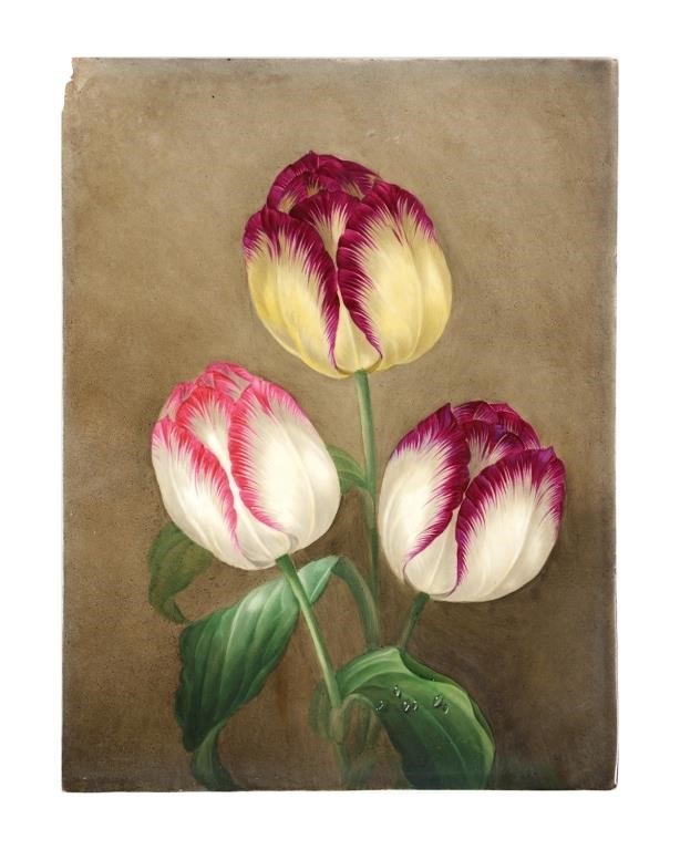 Appraisal: Late th century porcelain plaque Floral with three tulips Unsigned