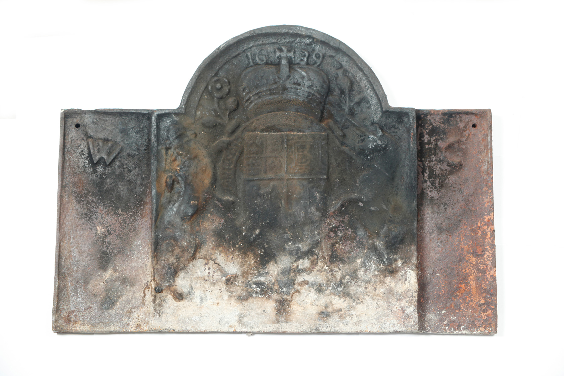 Appraisal: ENGLISH CAST IRON FIREBACK Nineteenth century Thick panel with raised