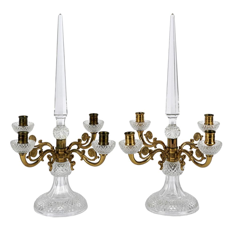 Appraisal: PAIR OF CUT-GLASS METAL CANDELABRAeach with four lights inches wide