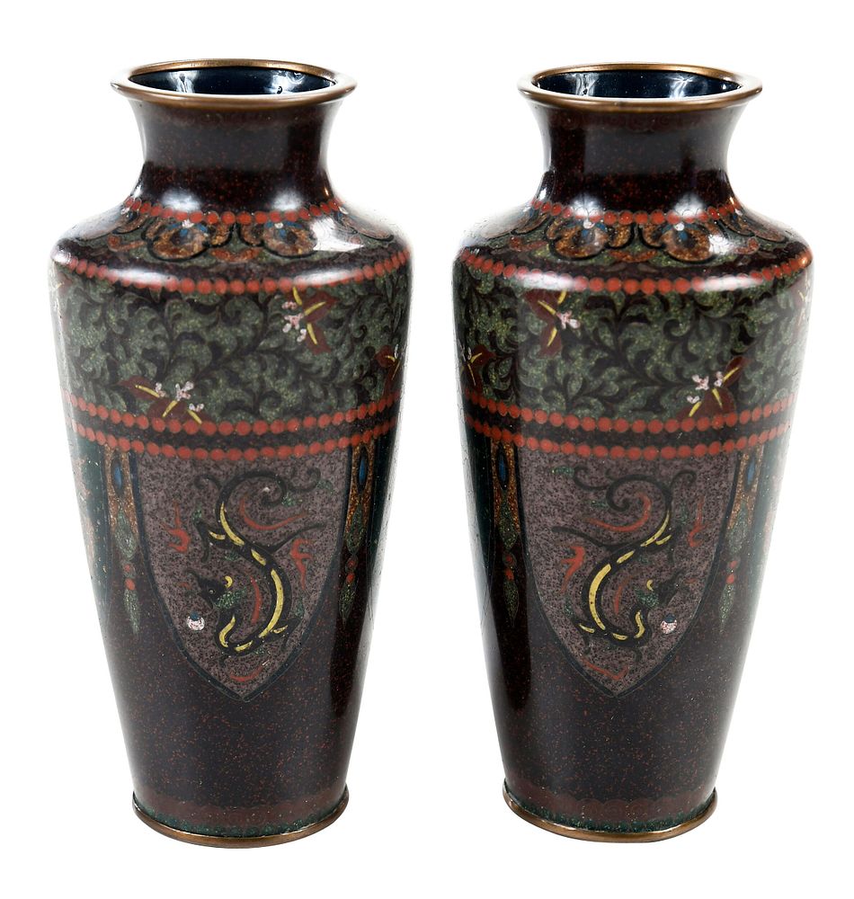 Appraisal: Pair Japanese Cloisonne and Gold Stone Vases probably Meiji period