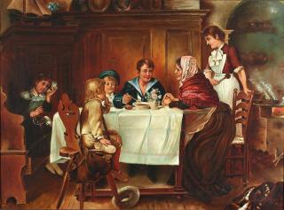 Appraisal: Grace Hinck th C Family seated around a table entertaining