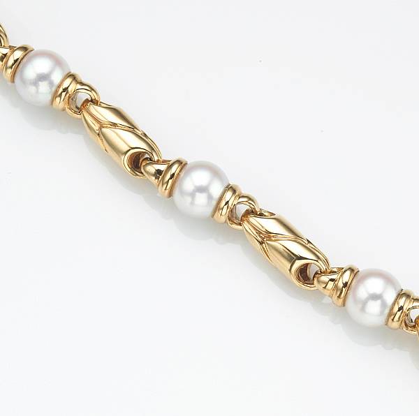 Appraisal: A cultured pearl and k gold necklace Bulgari Italy pearls