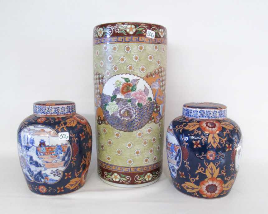 Appraisal: THREE CHINESE PORCELAIN VESSELS pair of Imari ginger jars featuring