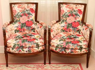 Appraisal: REGENCY INFLUENCED FLORAL UPHOLSTERED ARMCHAIRS REGENCY INFLUENCED FLORAL UPHOLSTERED ARMCHAIRS