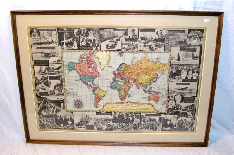 Appraisal: Pictorial History World Map Framed map and pictorial history of