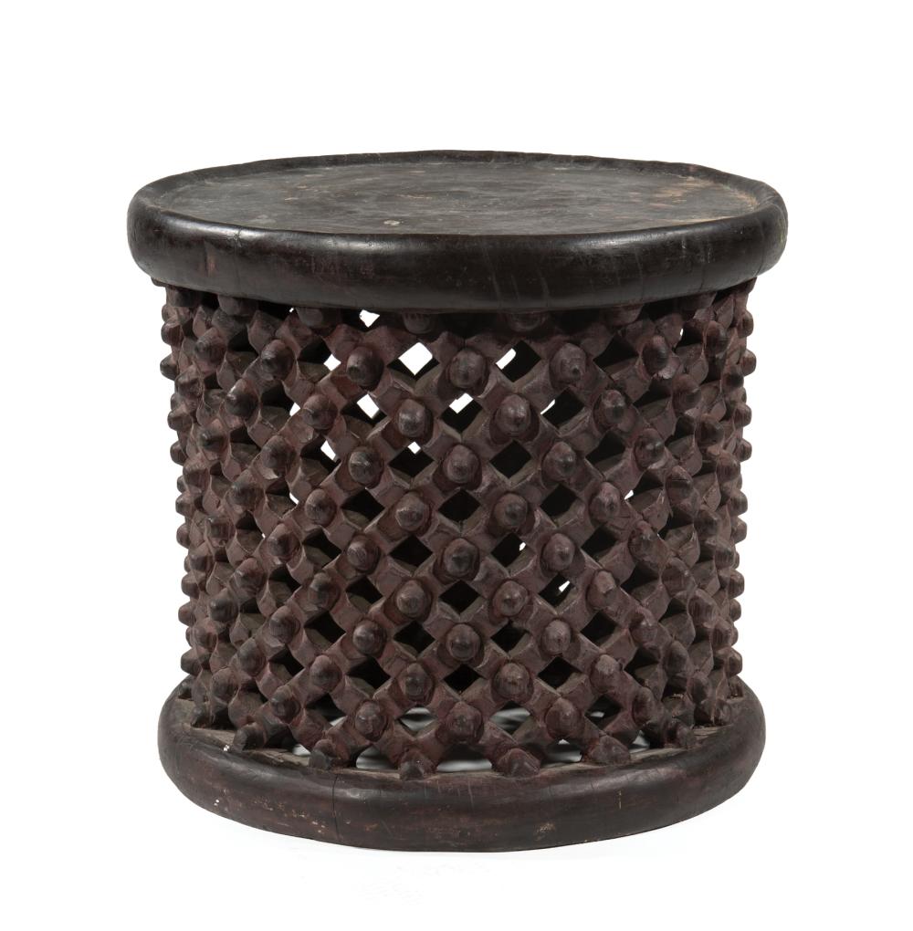 Appraisal: Carved Wood Drum Form Stool h in d in Provenance