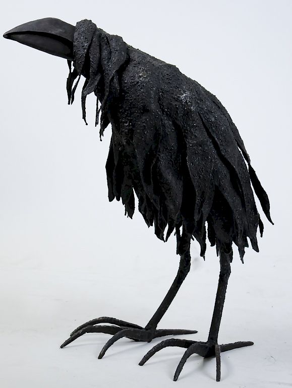 Appraisal: Brutalist Metal Black Crow Bird Art Sculpture Artisan metal black