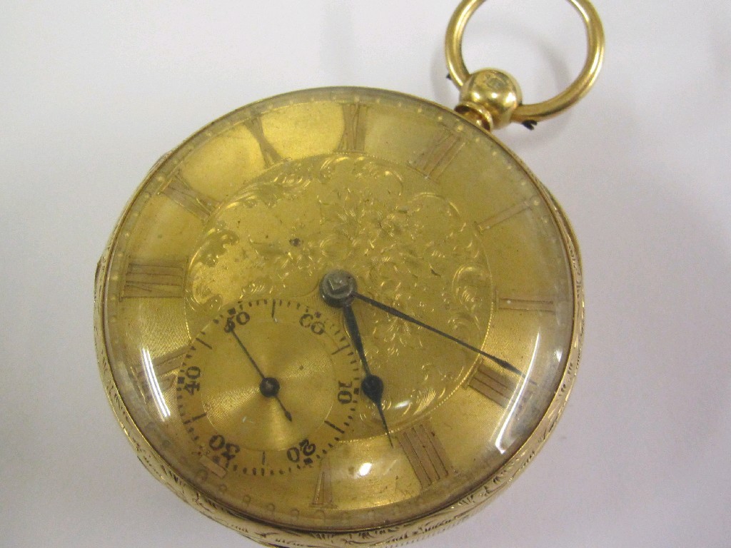 Appraisal: Mid th century ct gold open faced pocket watch with