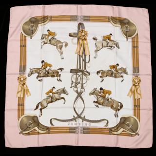 Appraisal: Silk Scarf Jumping Hermes made in France s pink colorway