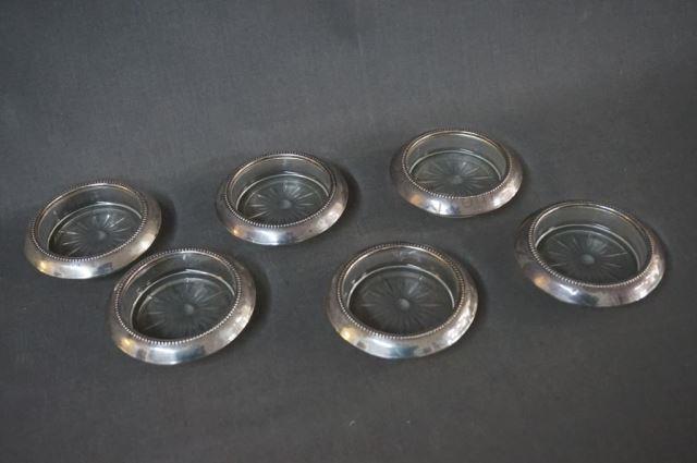 Appraisal: Sterling Silver Rimmed Glass Coasters ca 's B- Sterling mark