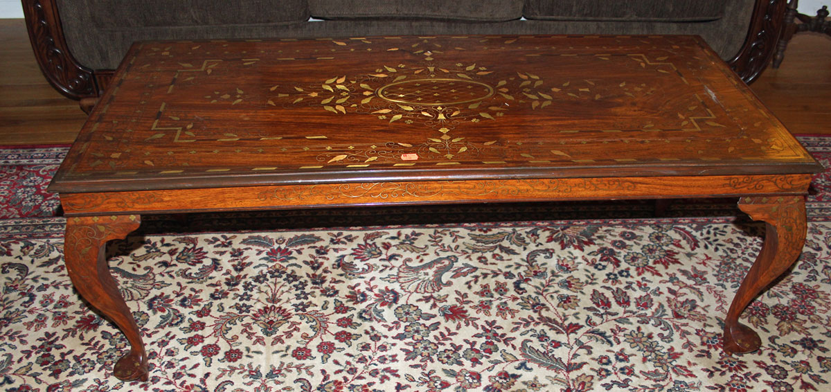 Appraisal: Anglo Indian style coffee table brass inlaid hardwood