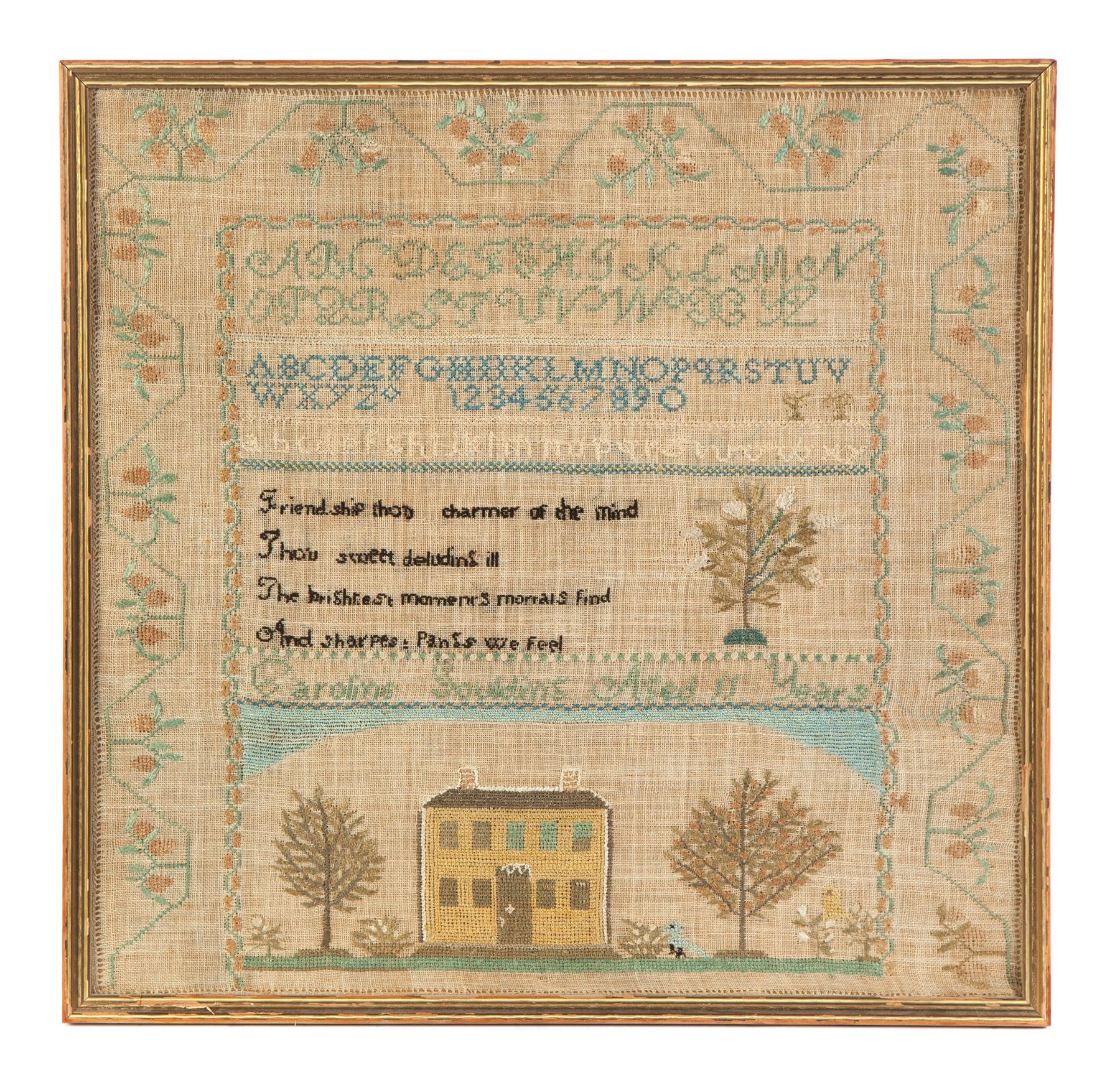 Appraisal: AMERICAN SAMPLER Possibly Massachusetts early th century silk on linen