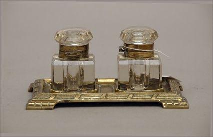 Appraisal: Brass and Cut-Glass Inkstand