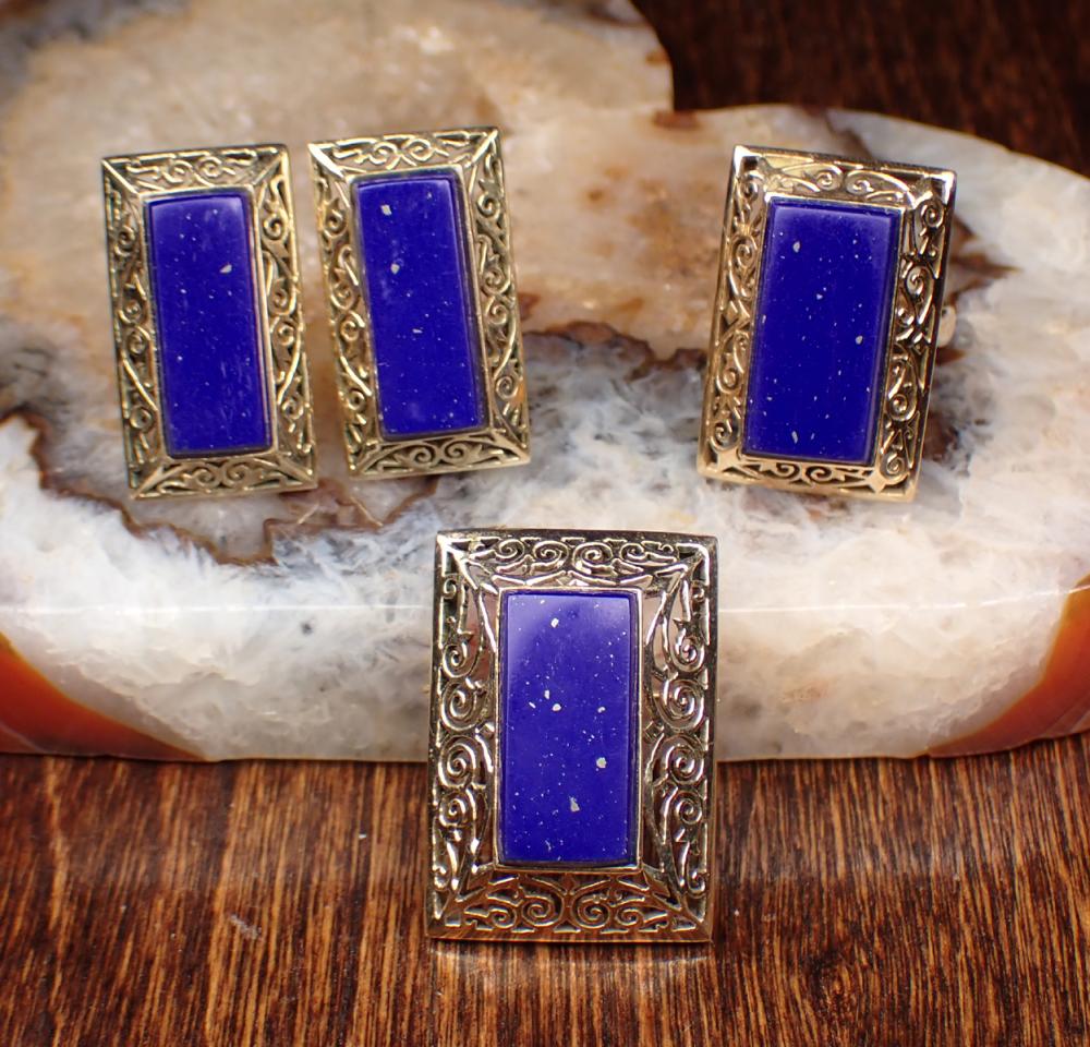 Appraisal: FOUR-PIECE LAPIS LAZULI AND FOURTEEN KARAT GOLD JEWELRY SET ring