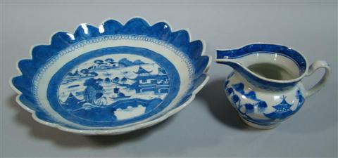 Appraisal: CHINESE EXPORT BLUE WHITE SCALLOPED DISH th century the floriform