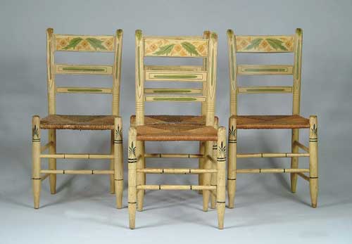 Appraisal: FINE SET OF FOUR RUSH SEAT WINDSOR SIDE CHAIRS Yellow