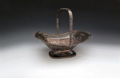 Appraisal: A George III silver swing-handled basket London rounded rectangular form