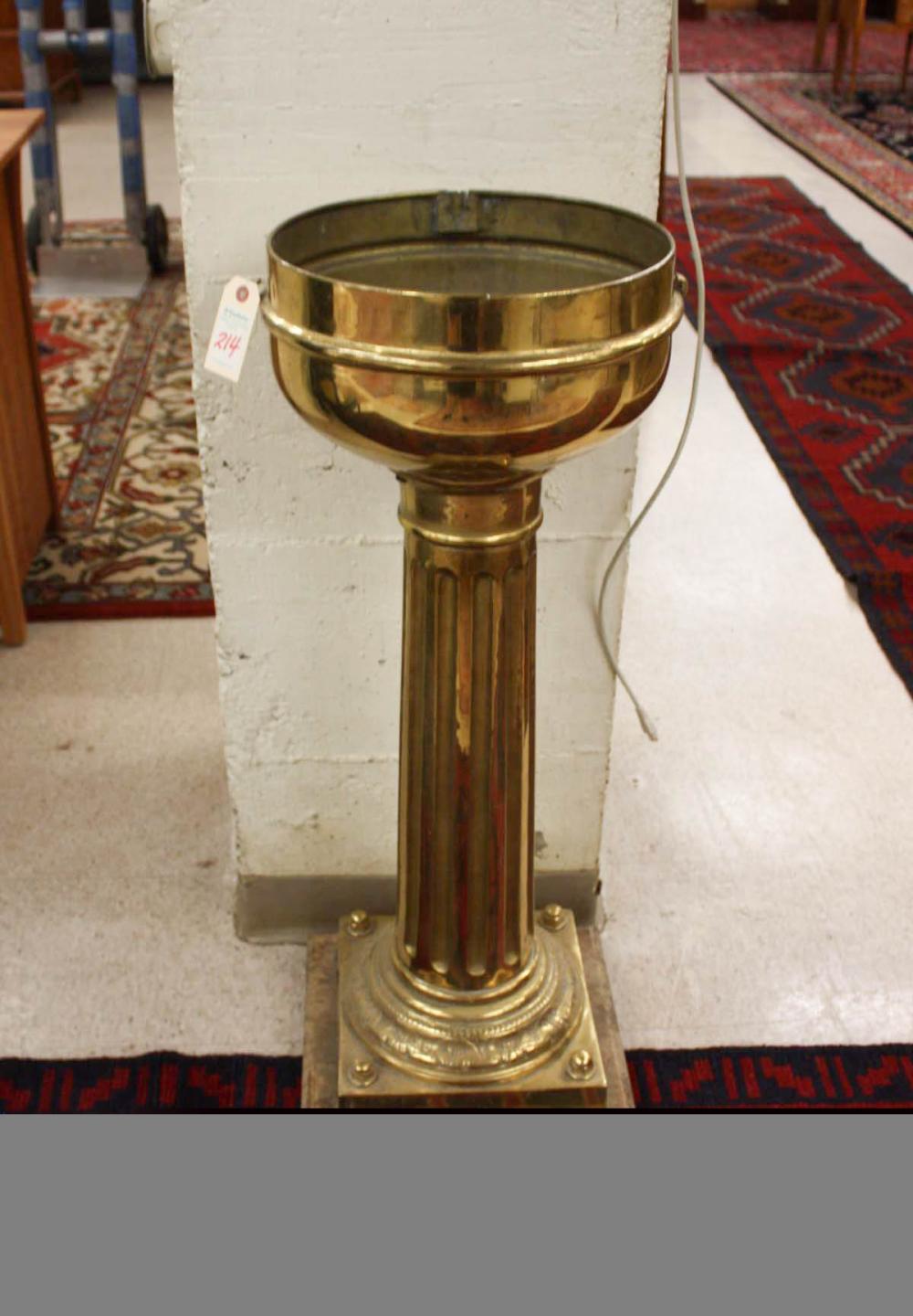 Appraisal: SHIP'S BRASS BINNACLE HOUSING featuring a reeded column pedestal binnacle