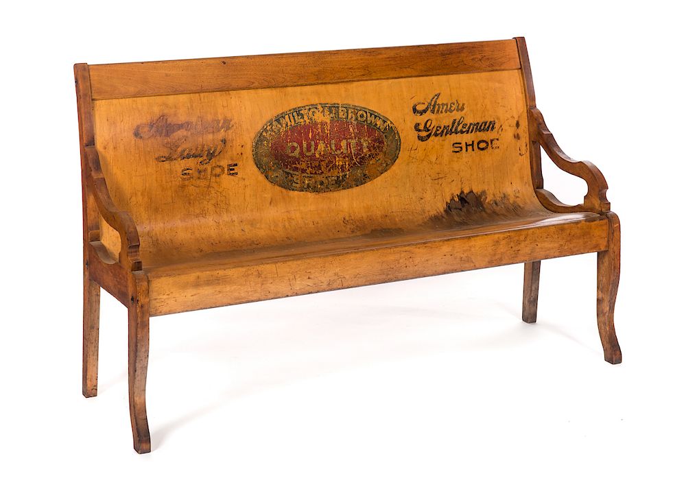 Appraisal: Hamilton Brown Shoes Advertising Bench Measures tall wide Please Email