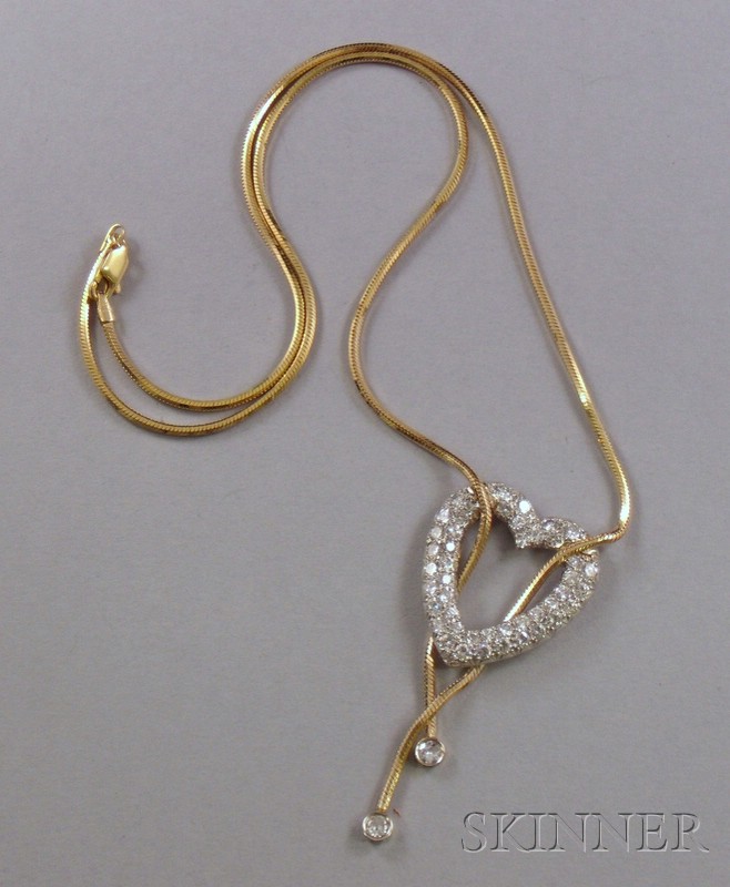 Appraisal: Modern kt Italian Gold and Pave Diamond Heart Pendant Necklace