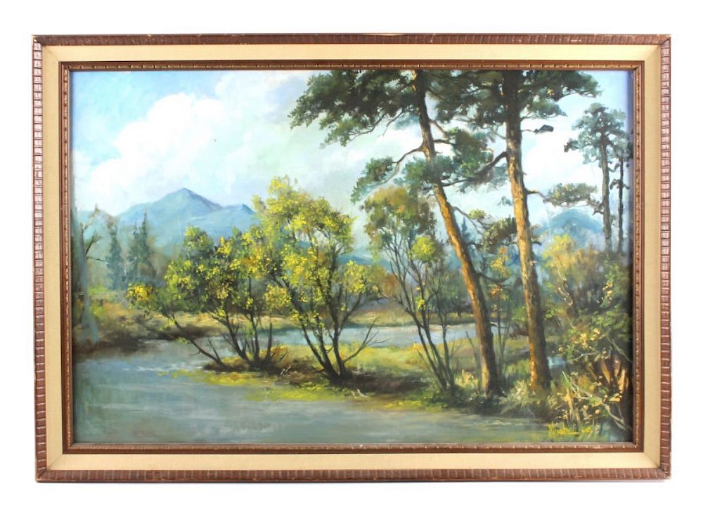 Appraisal: Mantz Original Oil on Board Landscape Painting This lot is