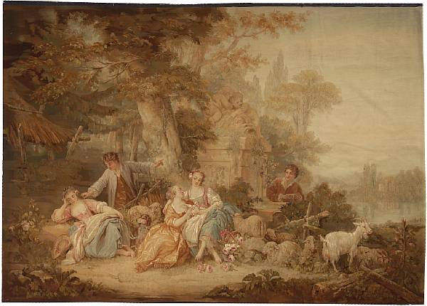 Appraisal: The pastoral scene incorporating two ladies holding a love letter