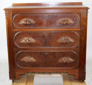 Appraisal: Victorian drawer commode in mahogany with relief carved fruit h