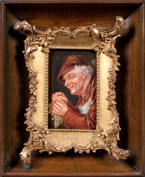 Appraisal: German painted transfer porcelain plaque of a grape gatherer mounted