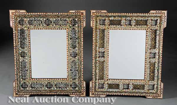 Appraisal: A Pair of Hardwood Bone and Mother-of-Pearl Inlaid Mirrors in