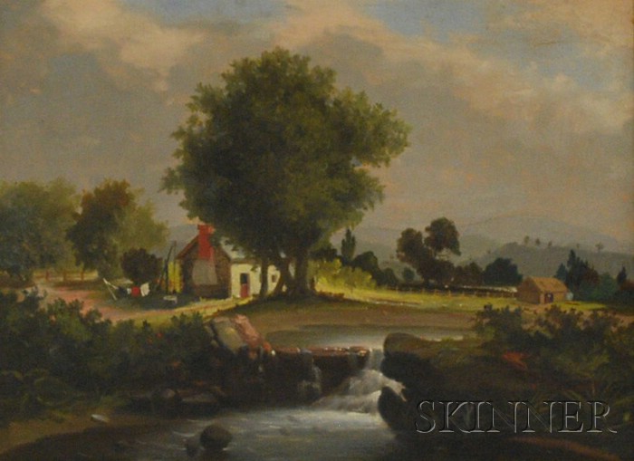 Appraisal: th Century American School Oil on Canvas of a Pond-side