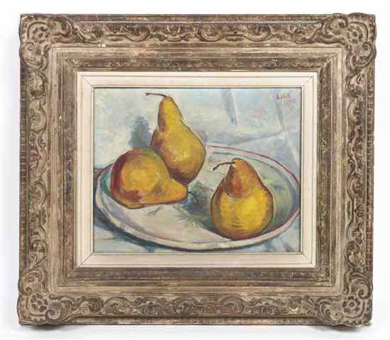 Appraisal: American School th century Three Pears oil on canvas signed