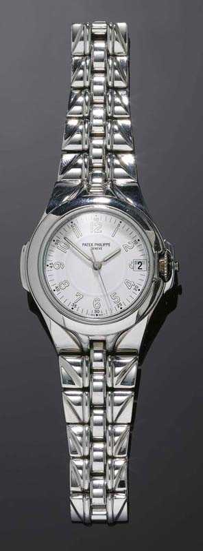 Appraisal: GENTLEMAN'S WRISTWATCH AUTOMATIC PATEK PHILIPPE SCULPTURE from the s Steel