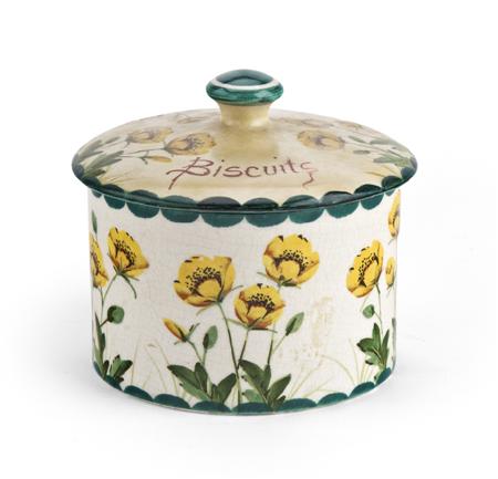 Appraisal: WEMYSS BISCUIT BARREL COVER EARLY TH CENTURY decorated with buttercups